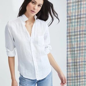 Frank & Eileen Barry Shirt 100% Linen Pastel Colors Checkered Button Up Size XS